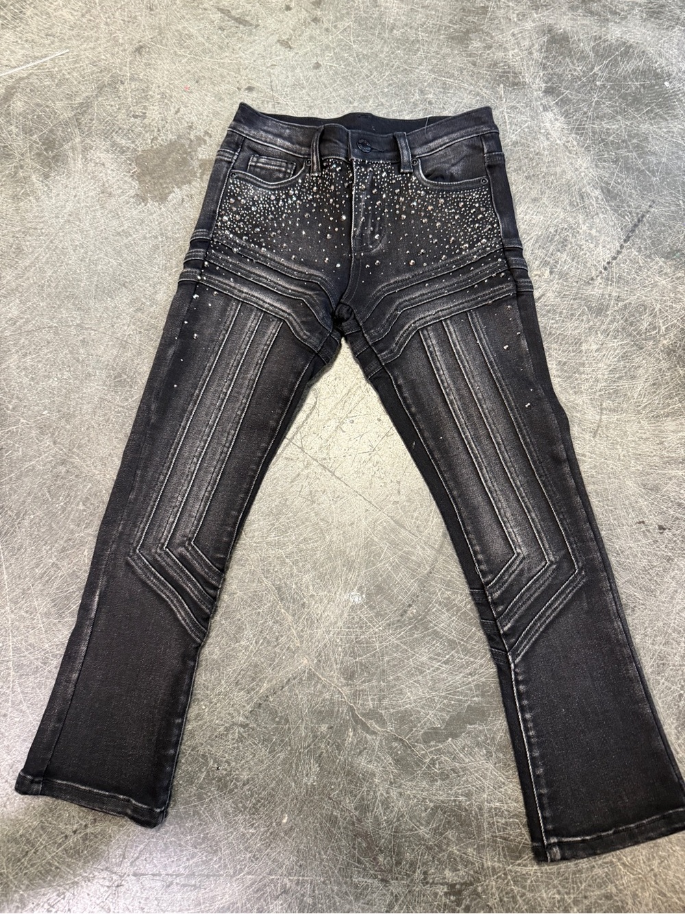 Kids Black Rhinestone-Accent Biker Jeans